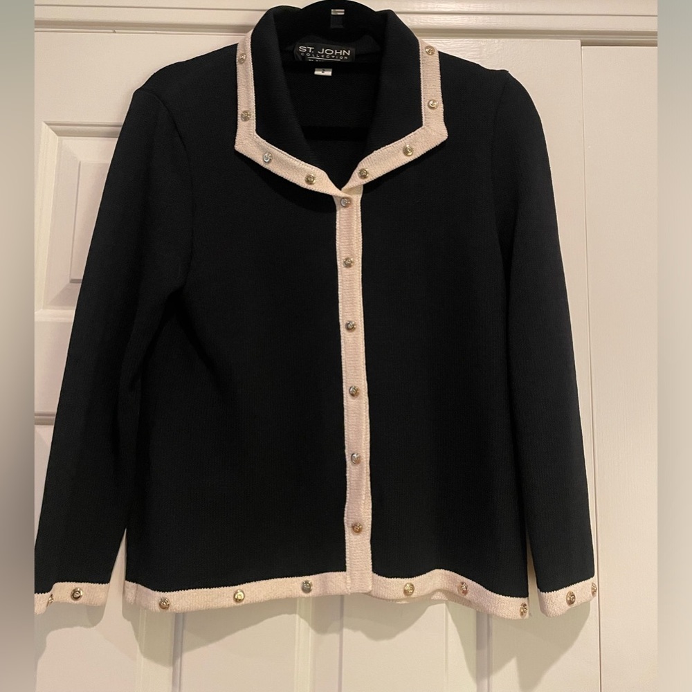 St John authentic black jacket with ivory trim sz 2
